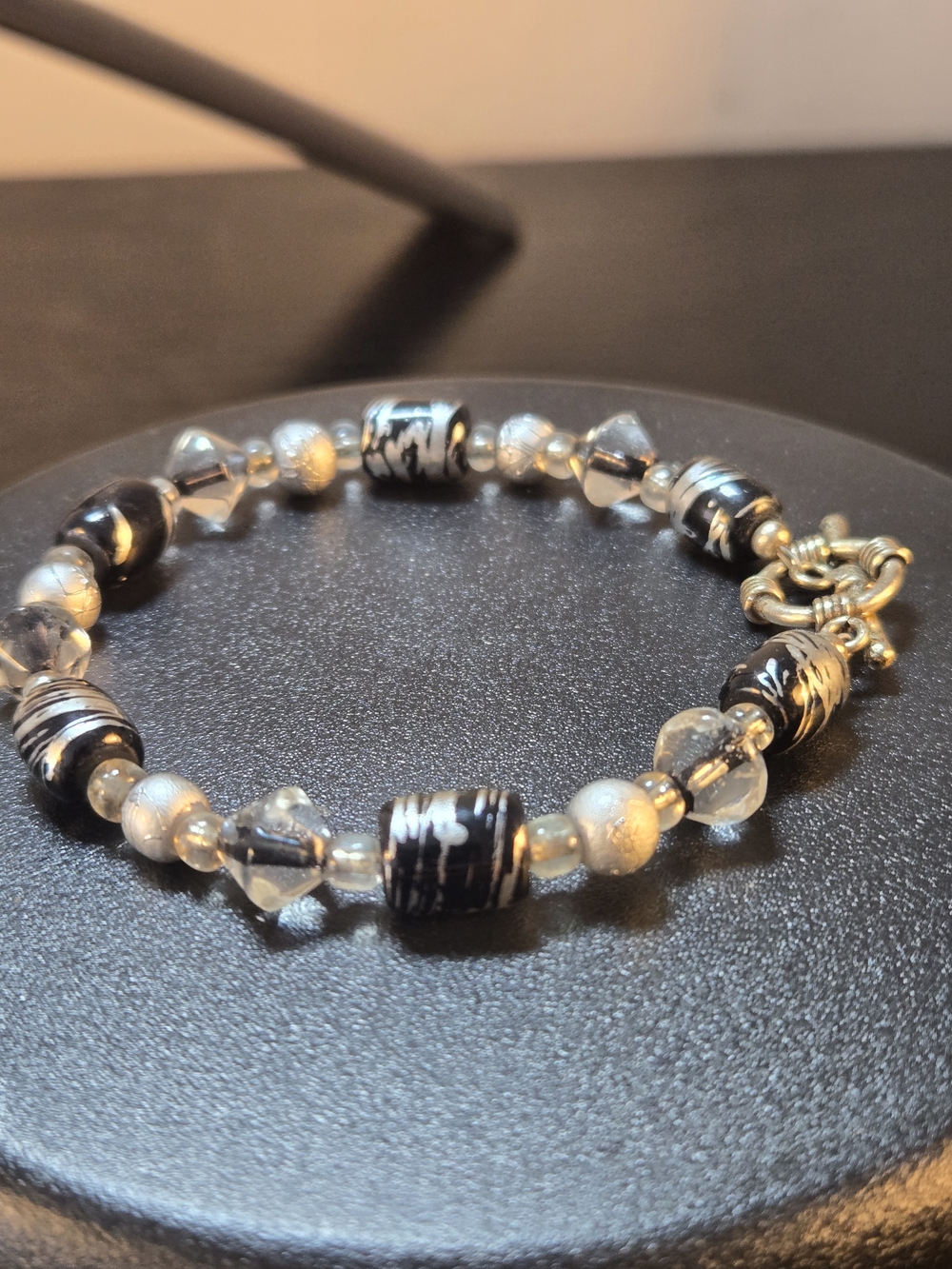 Handcrafted Black and Silver Beaded Bracelet with Toggle Clasp - Picture 3 of 5